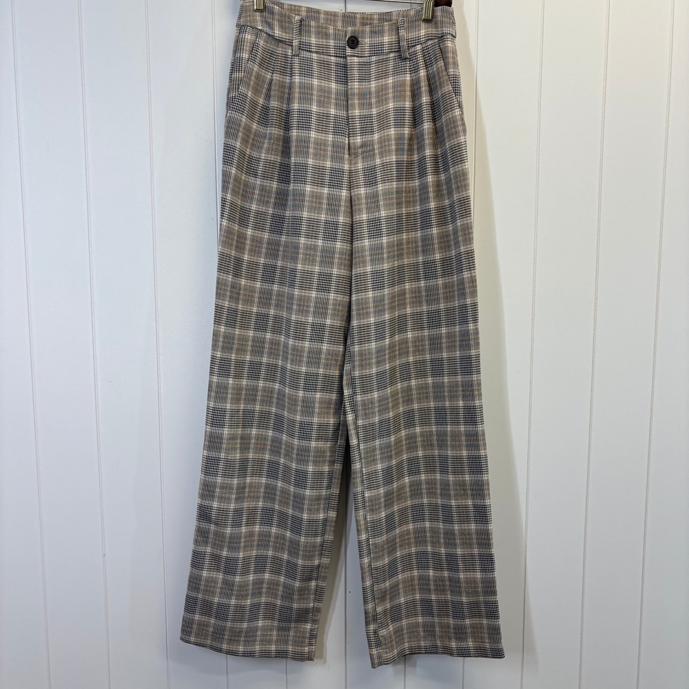 Sans Souci Womens Academia Poetic Plaid Wide Leg Trousers Pants Size M Heritage